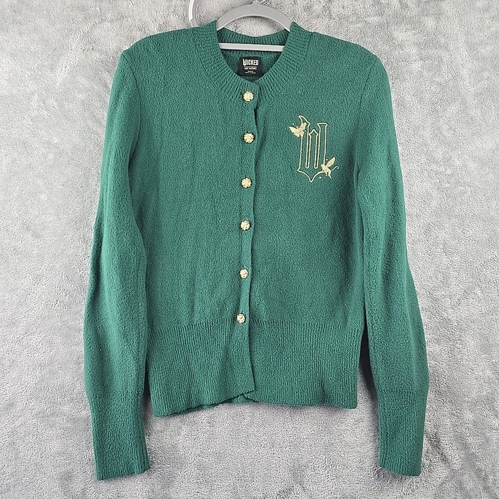 Wicked Sweater‎ Womens Small Green Cardigan Embroidered Movie Paul Tazewell